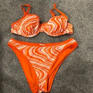 Vibrant Orange Swirl Bikini Set